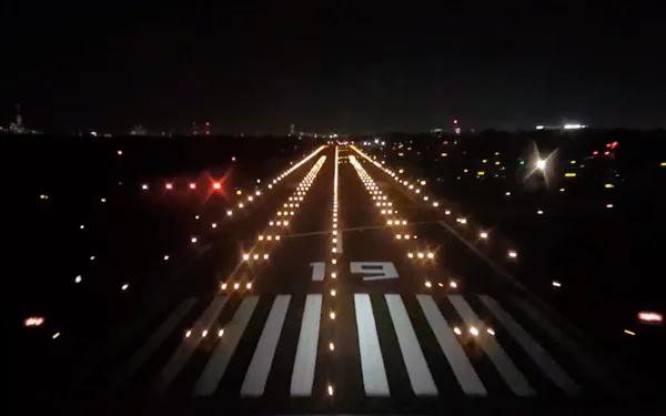 Runway lights at night